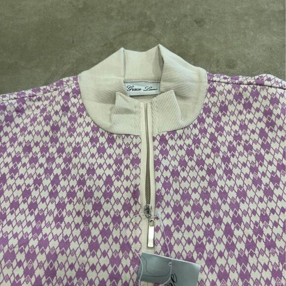 GRACE Lane woman’s golf jacket. Size large. NWT. Purple, off white. Mock neck, p - Picture 2 of 10